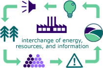 graphic: diagram showing interchange of energy, resources, and information